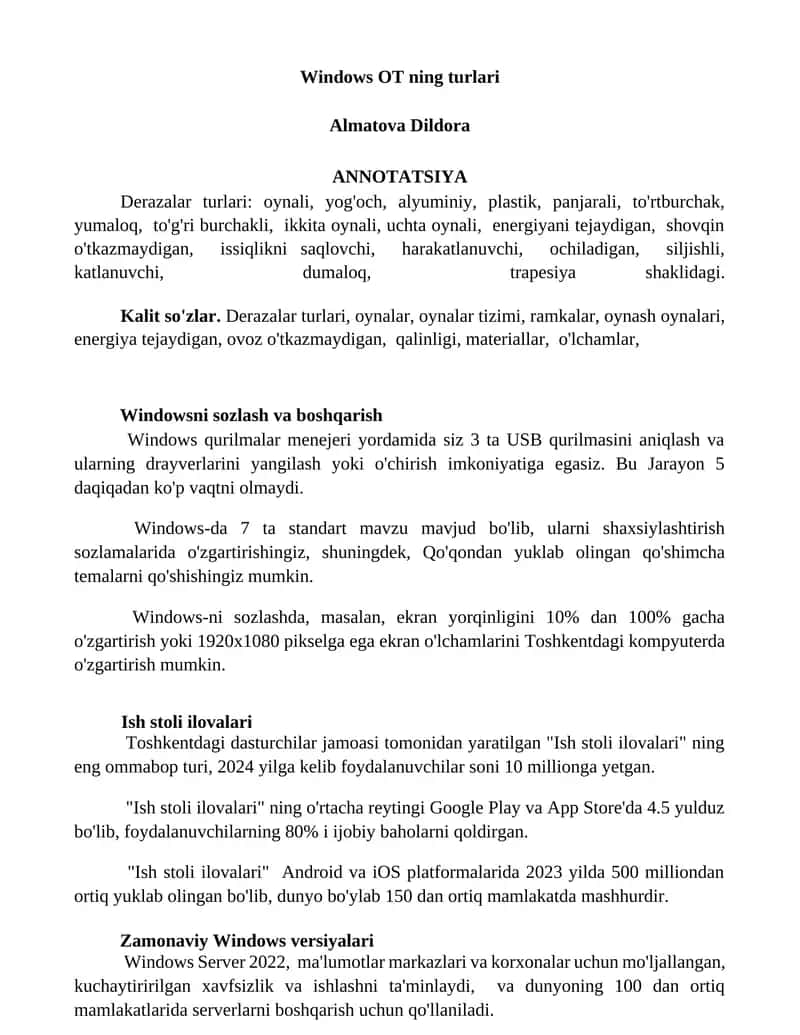 Windows OT ning turlari 1