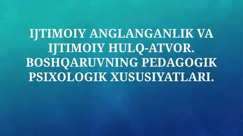 Ijtimoiy Anglanganlik va Ijtimoiy Hulq-Atvor 1