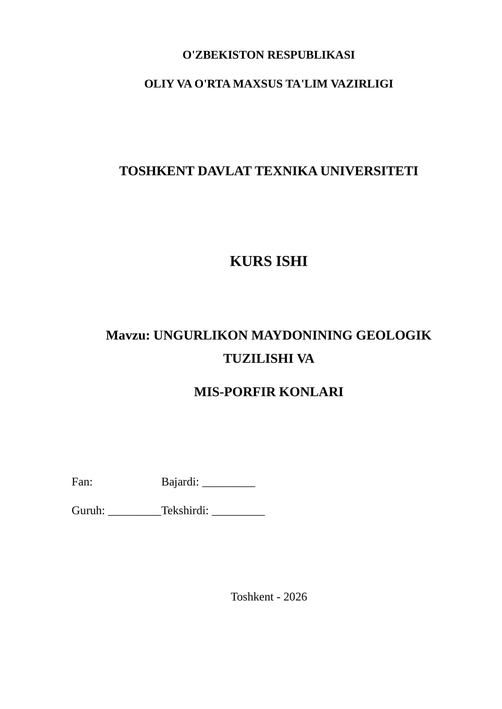 UNGURLIKON MAYDONINING GEOLOGIK TUZILISHI VA MIS-PORFIR KONLARI 1