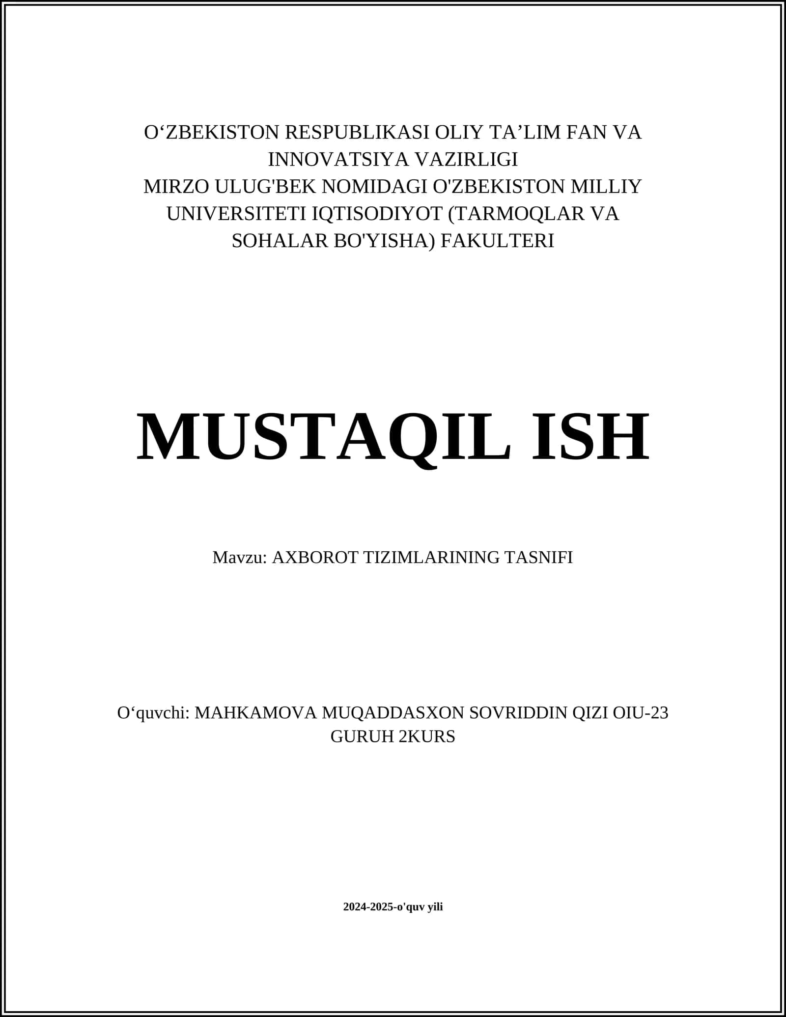 AXBOROT TIZIMLARINING TASNIFI 1