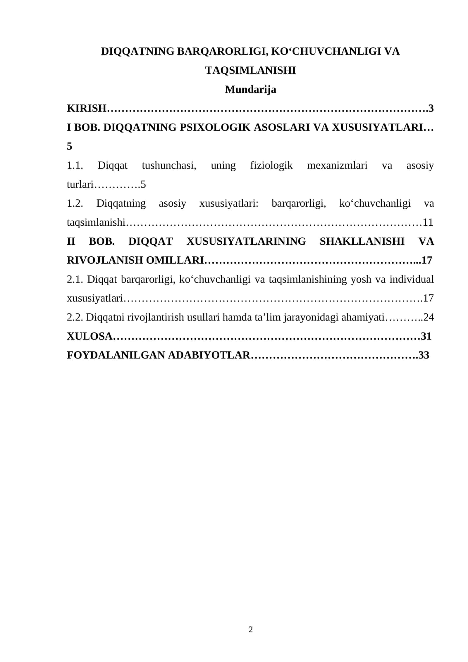 Diqqatning Barqarorligi, Koʻchuvchanligi va Taqsimlanishi 1