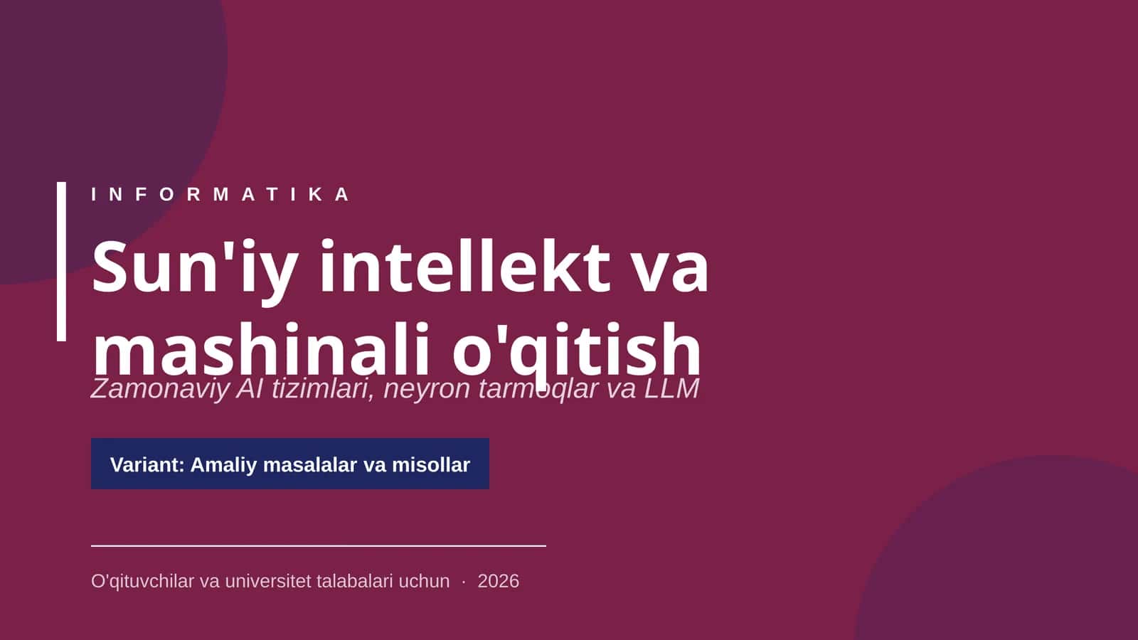 Sun'iy intellekt va mashinali o'qitish 1