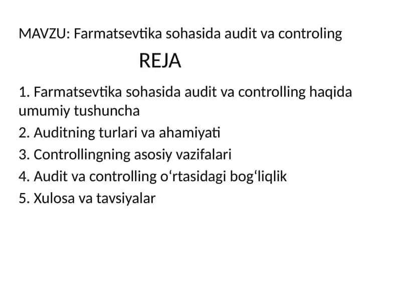 Farmatsevtika sohasida audit va controlling 1