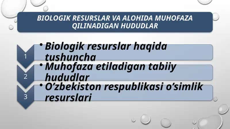 BIOLOGIK RESURSLAR VA ALOHIDA MUHOFAZA QILINADIGAN HUDUDLAR 1