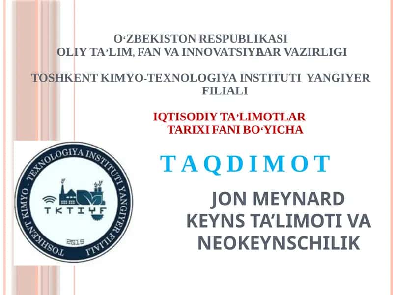 Jon Meynard Keyns ta'limoti va neokeynschilik 1