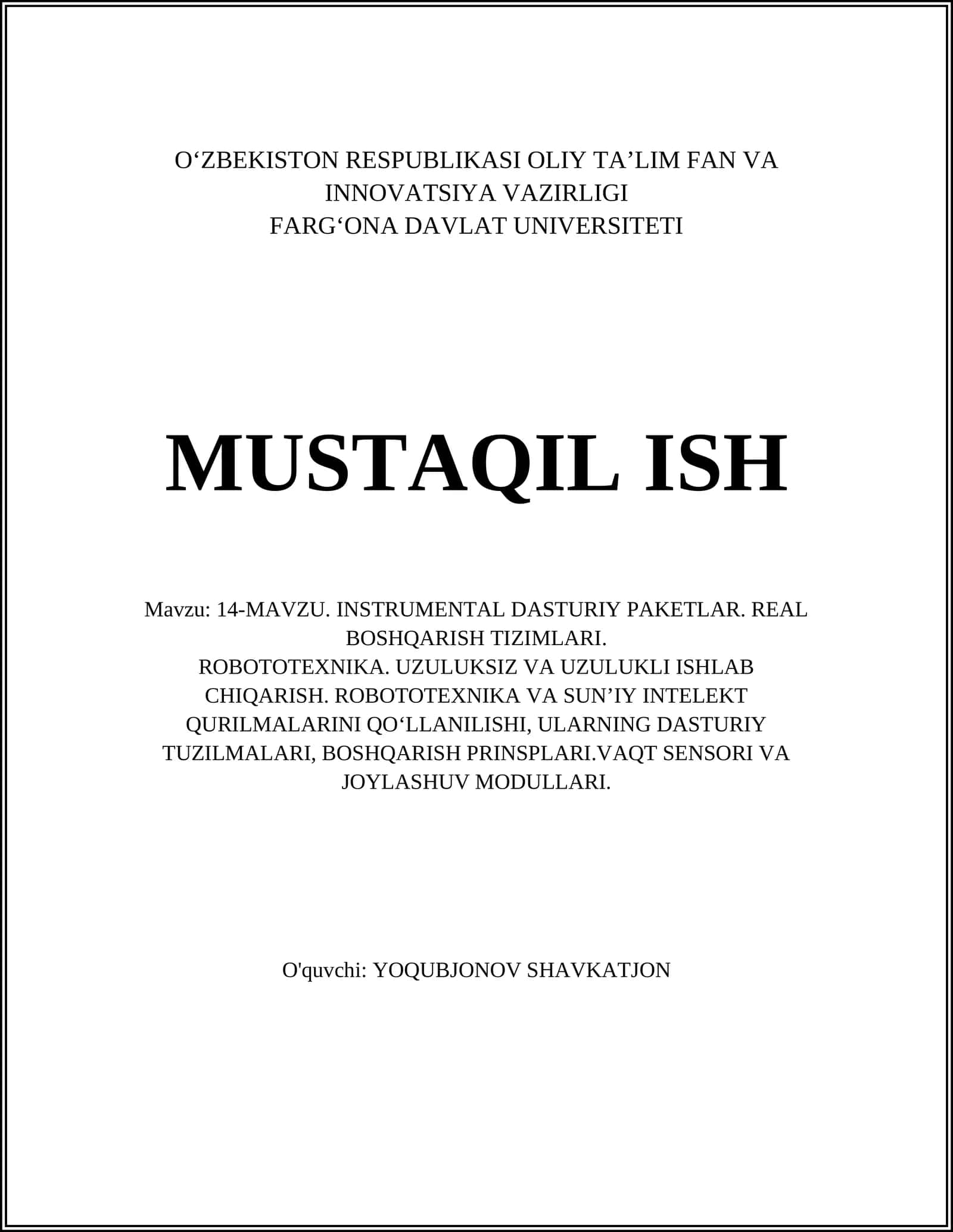 Real vaqt rejimida boshqarish tizimlari 1