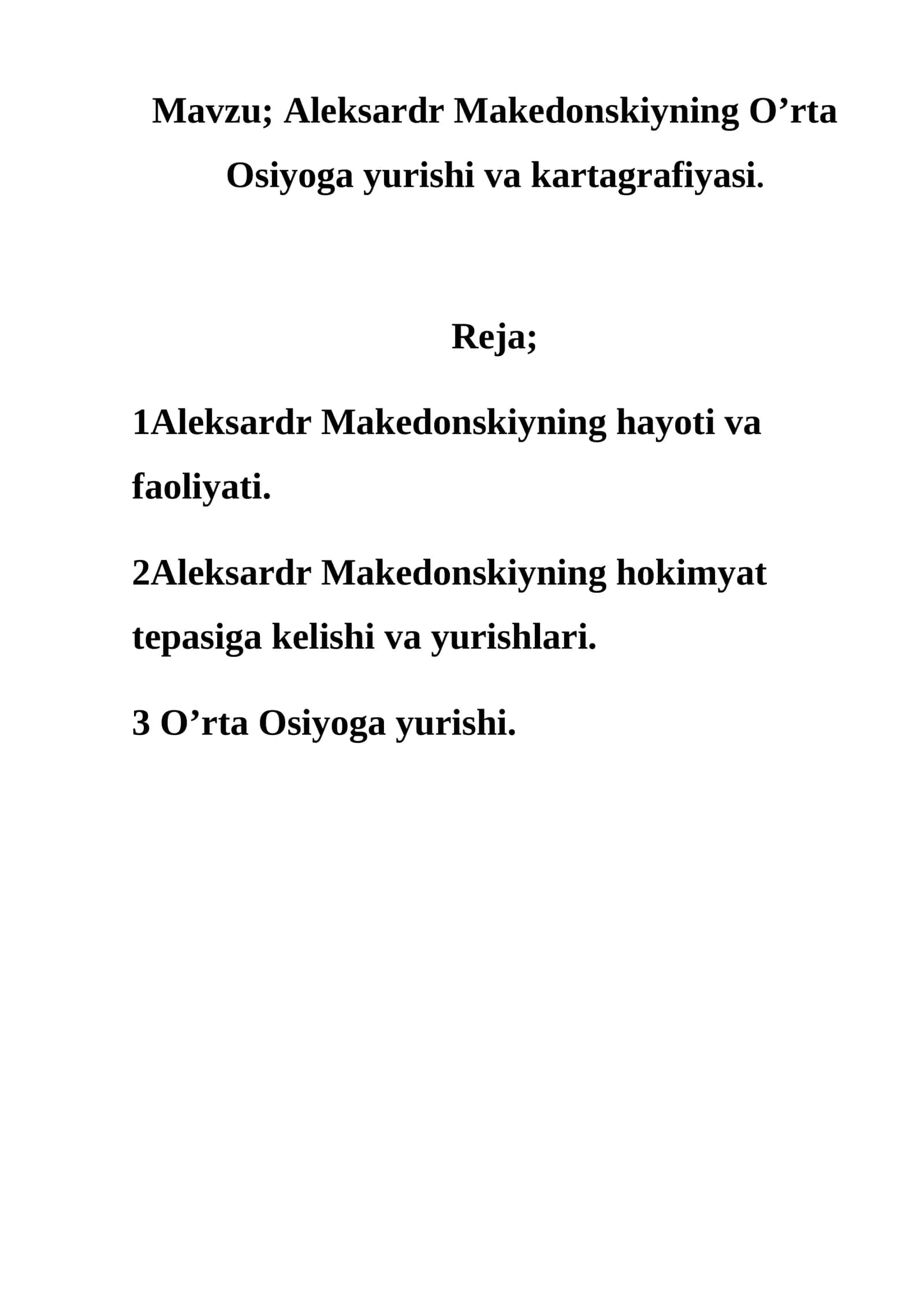 Aleksardr Makedonskiyning O’rta Osiyoga yurishi va kartagrafiyasi 1