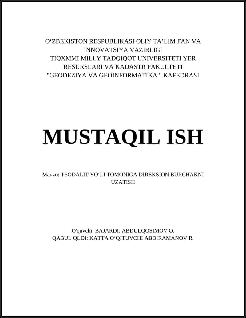 TEODALIT YOʻLI TOMONIGA DIREKSION BURCHAKNI UZATISH 1