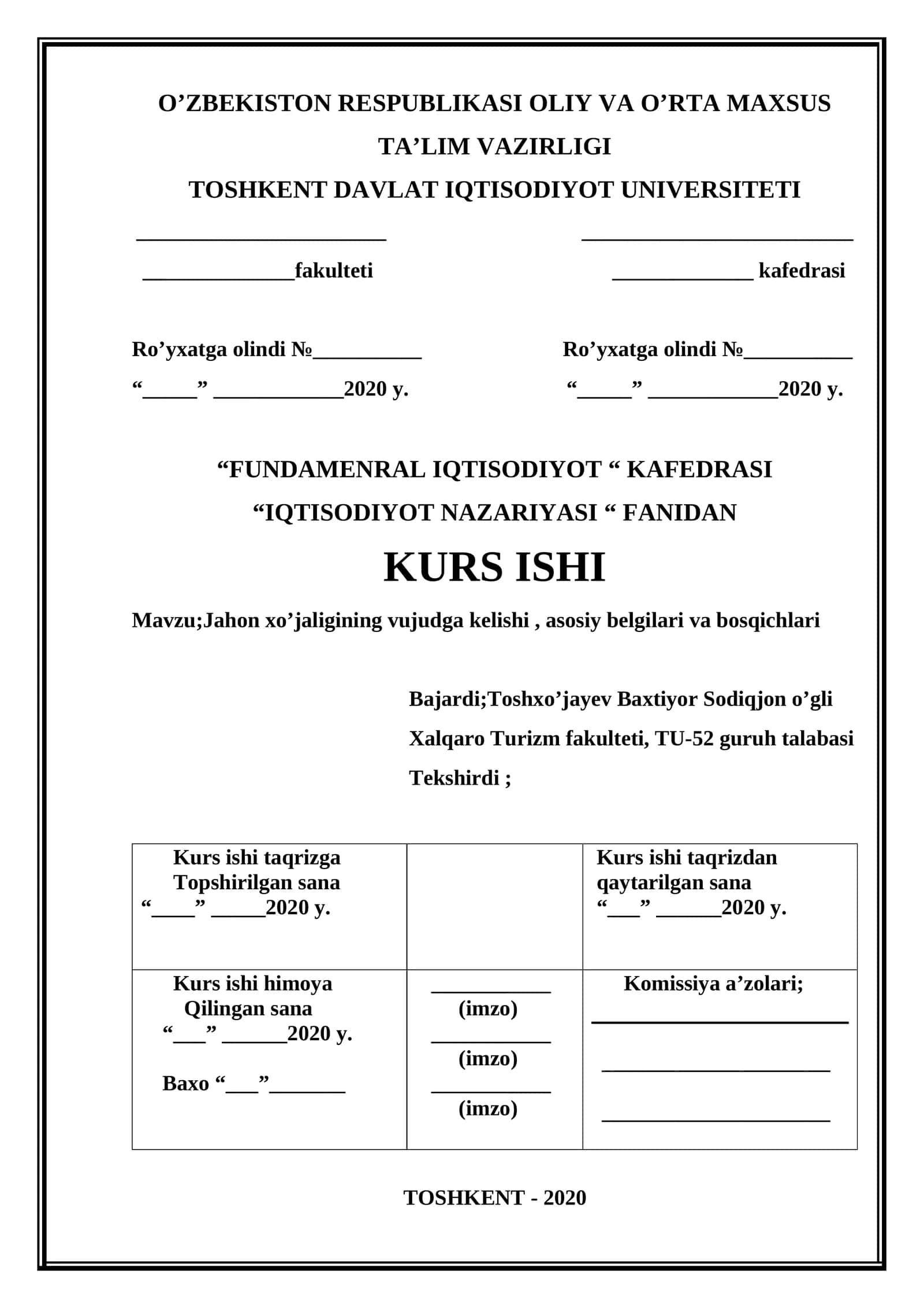 Jahon xo’jaligining vujudga kelishi, asosiy belgilari va bosqichlari 1
