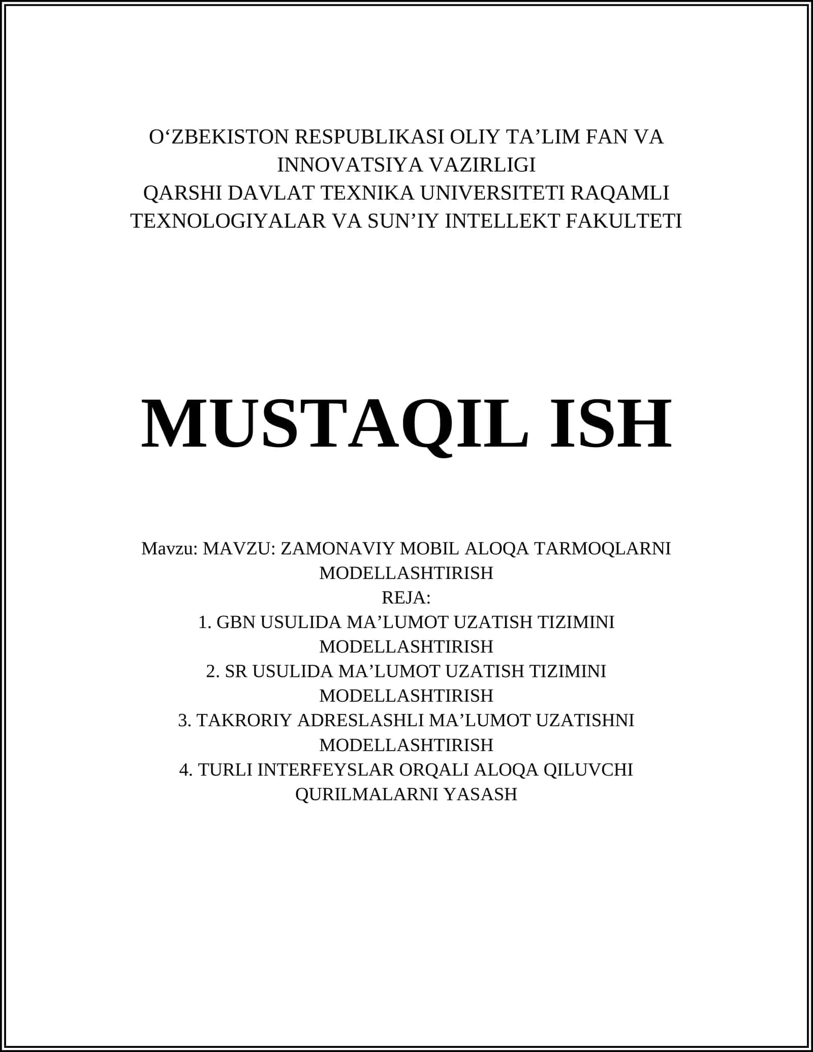 ZAMONAVIY MOBIL ALOQA TARMOQLARNI MODELLASHTIRISH 1