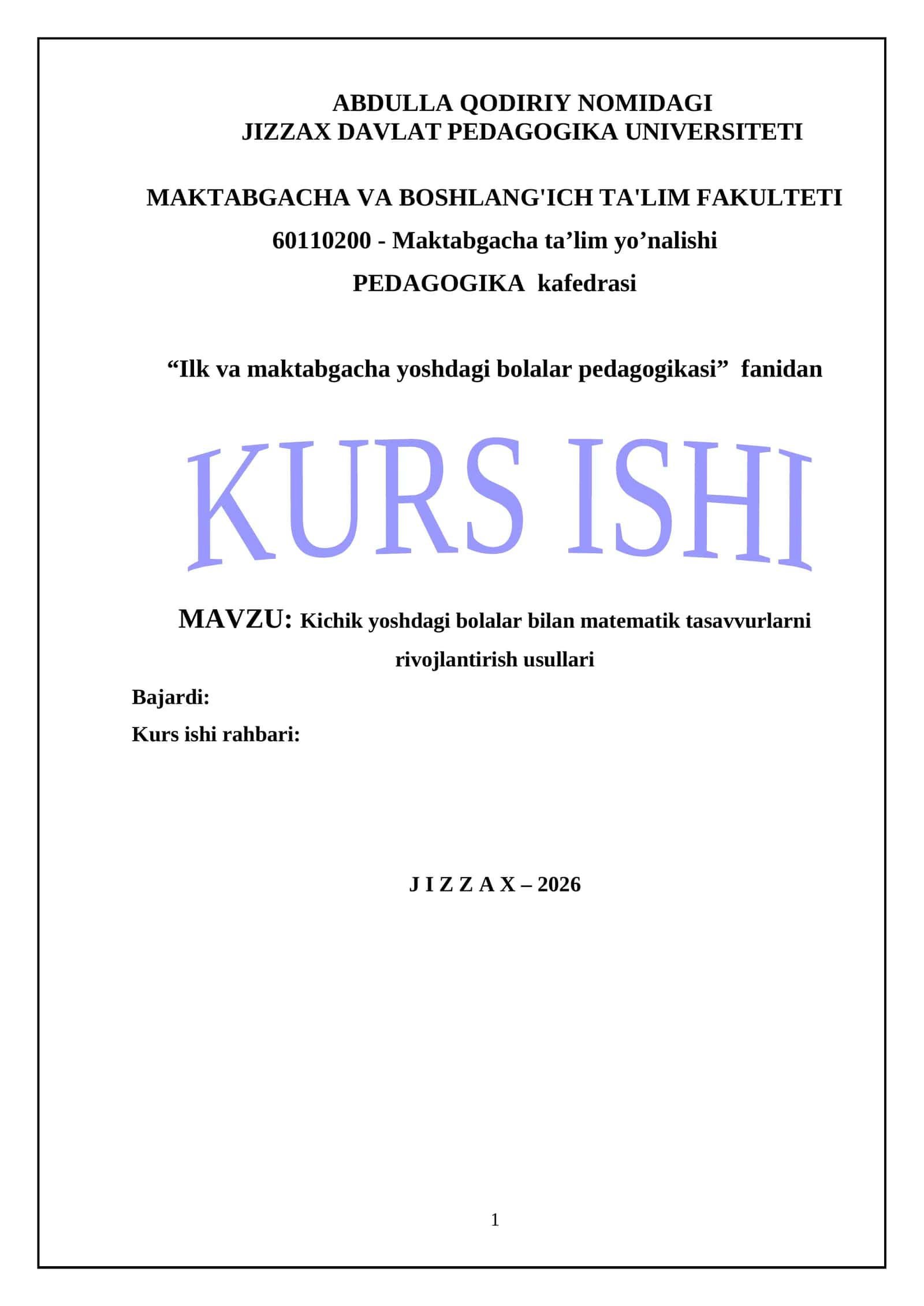 Kichik yoshdagi bolalar bilan matematik tasavvurlarni rivojlantirish usullari 1