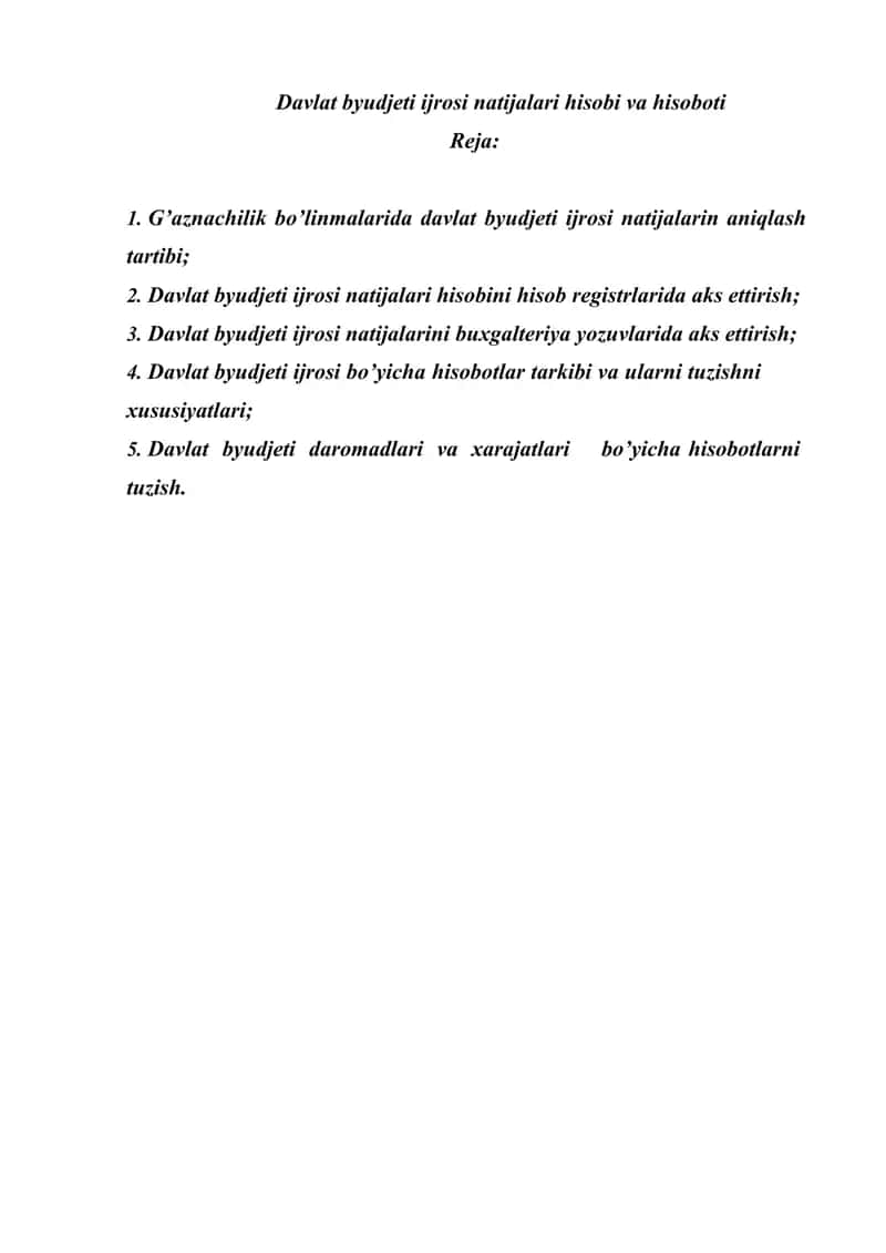Davlat byudjeti ijrosi natijalari hisobi va hisoboti 1