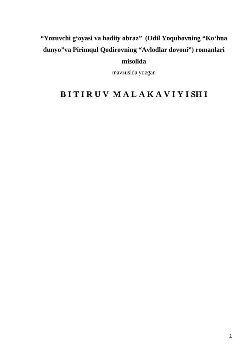 "Yozuvchi g‘oyasi va badiiy obraz"