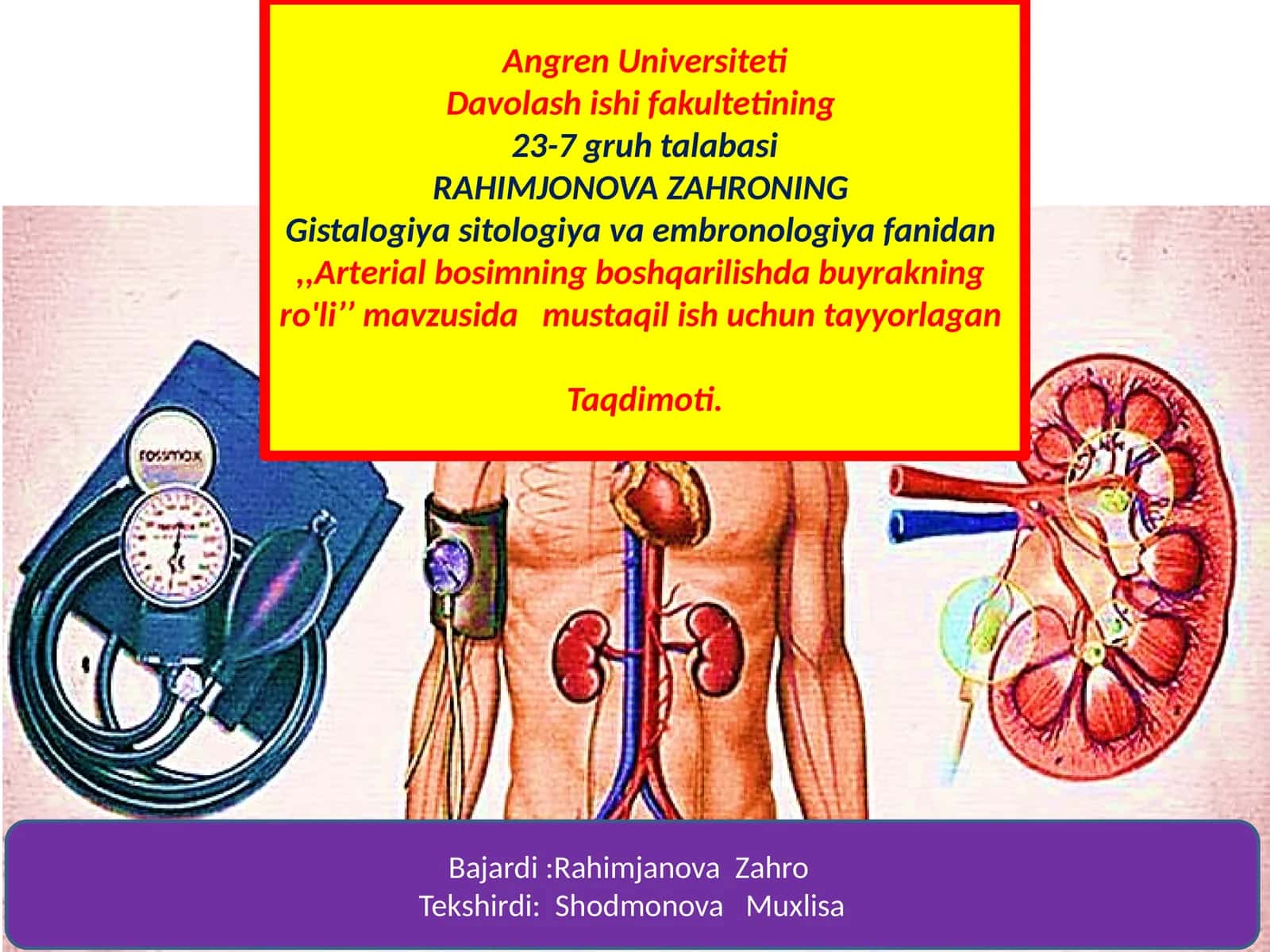 Gistalogiya, Sitologiya va Embriologiya fanidan Arterial bosimning boshqarilishda buyrakning ro'li 1