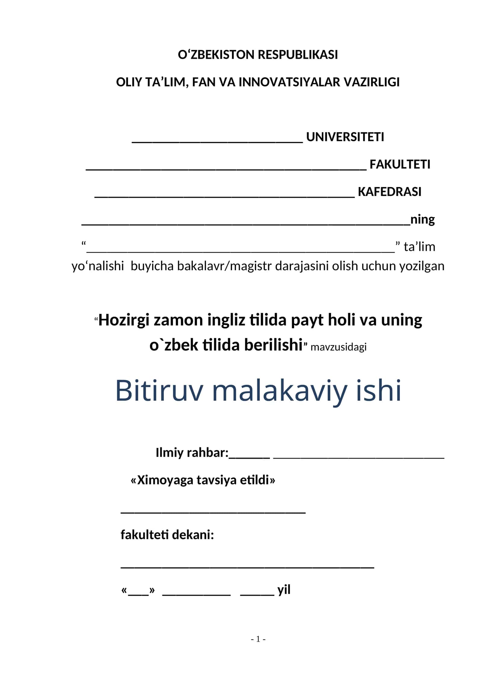 Hozirgi zamon ingliz tilida payt holi va uning o`zbek tilida berilishi 1