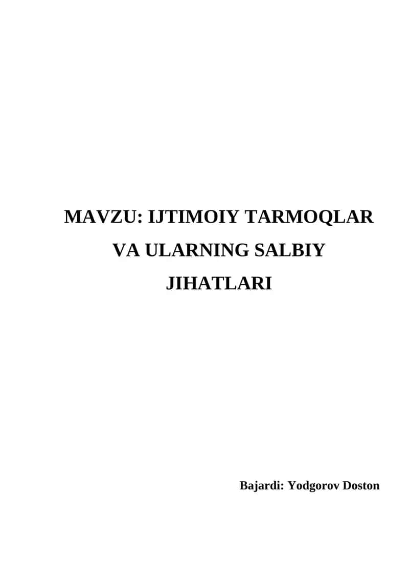 Ijtimoiy Tarmoqlar va Ularning Salbiy Jihatlari 1