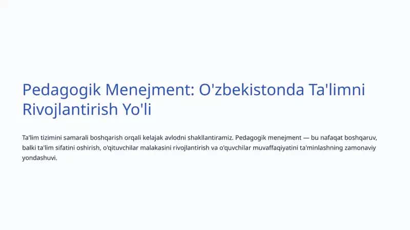 Pedagogik Menejment: O'zbekistonda Ta'limni Rivojlantirish Yo'li 1