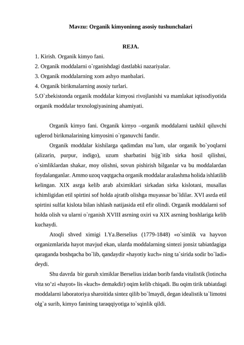 Organik kimyoninng asosiy tushunchalari 1