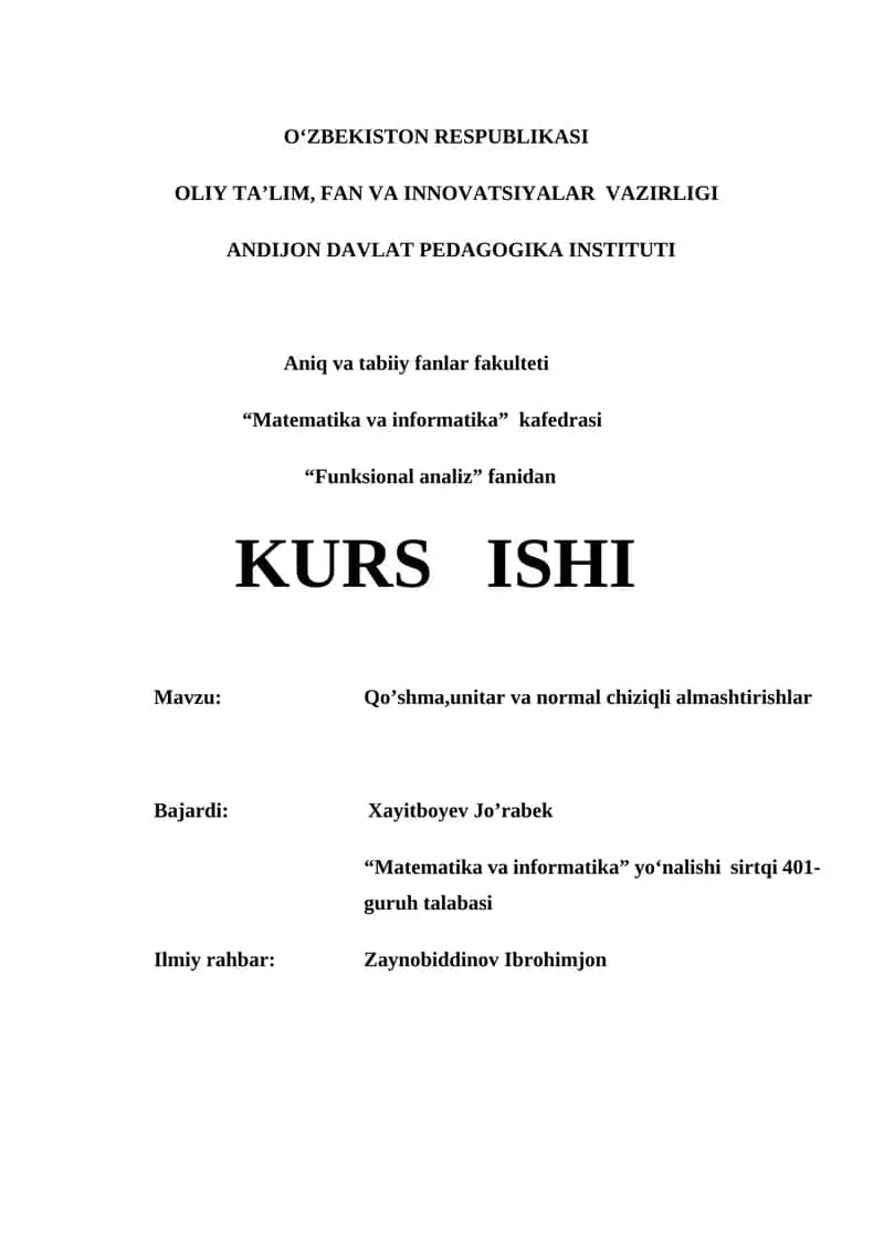 Qo’shma,unitar va normal chiziqli almashtirishlar 1