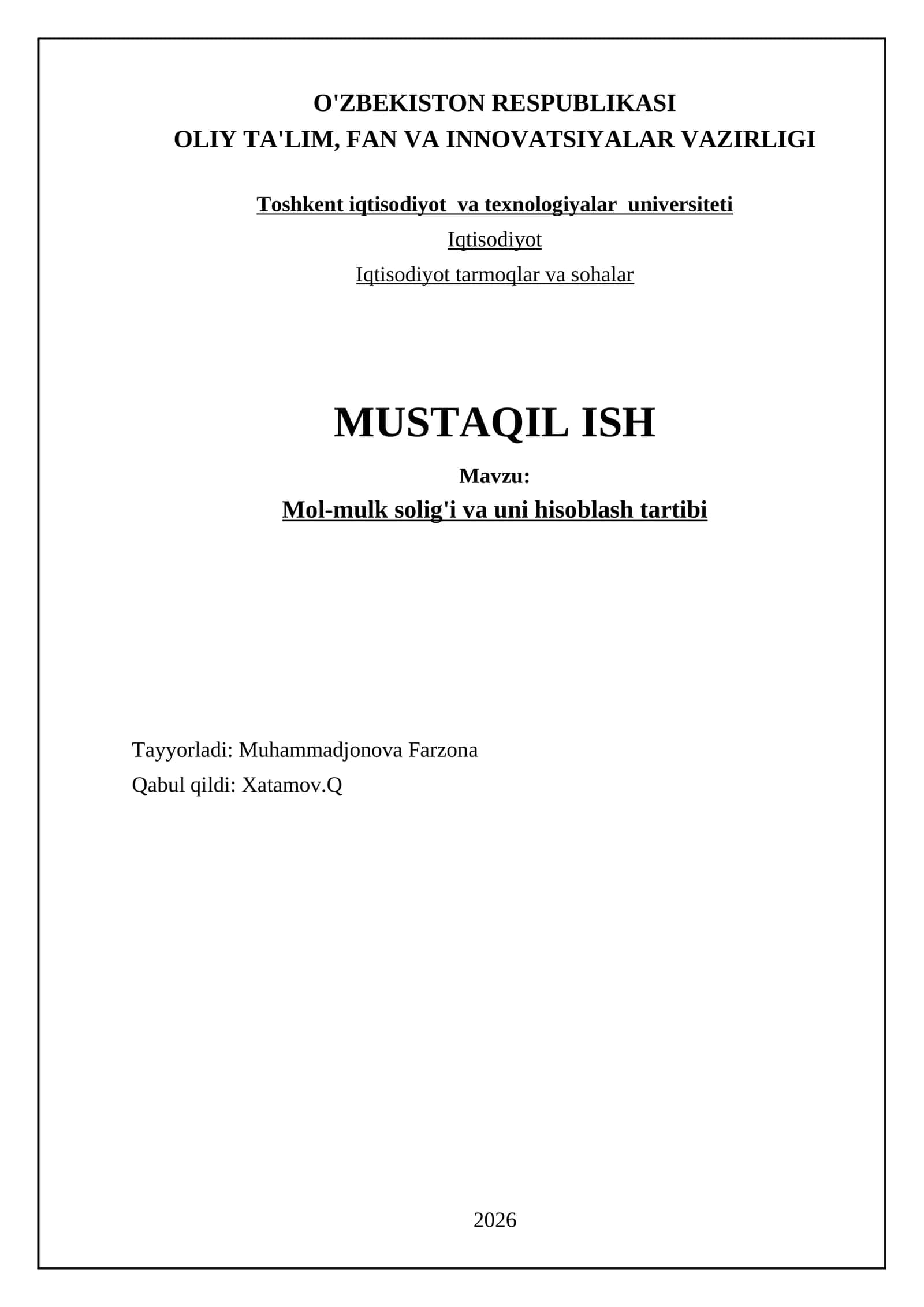 Mol-mulk solig'i va uni hisoblash tartibi 1