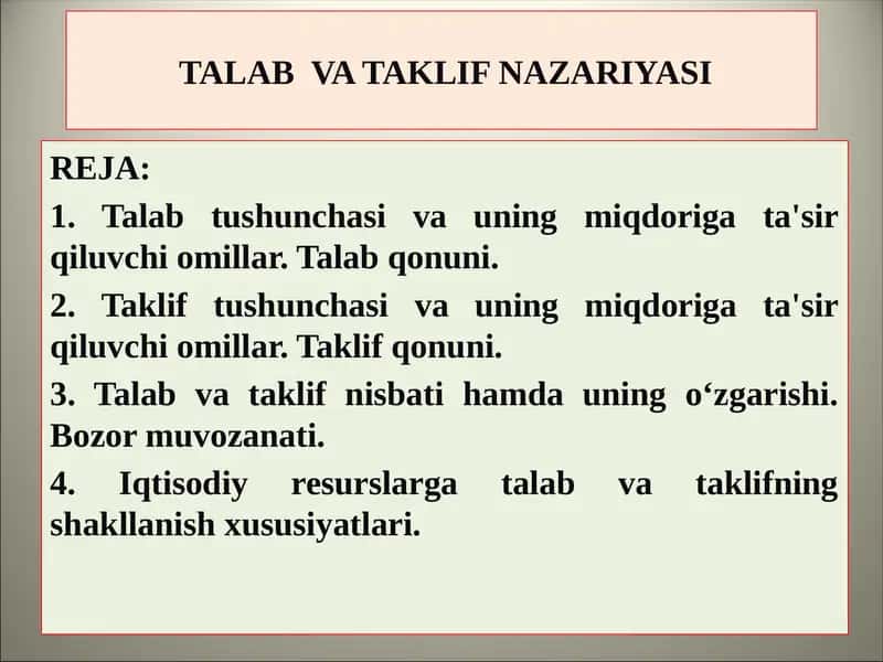 Talab va taklif nazariyasi 1