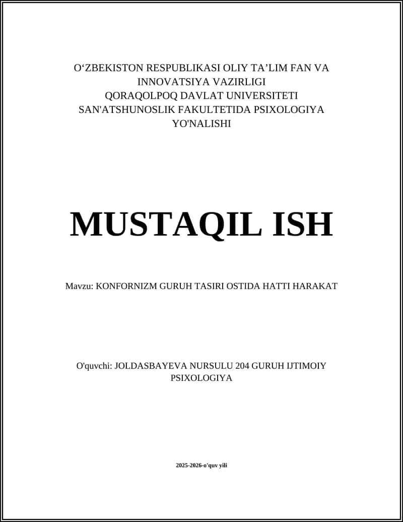 KONFORNIZM GURUH TASIRI OSTIDA HATTI HARAKAT 1