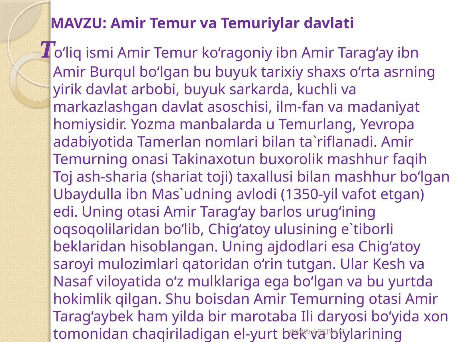 Amir Temur va Temuriylar davlati 1