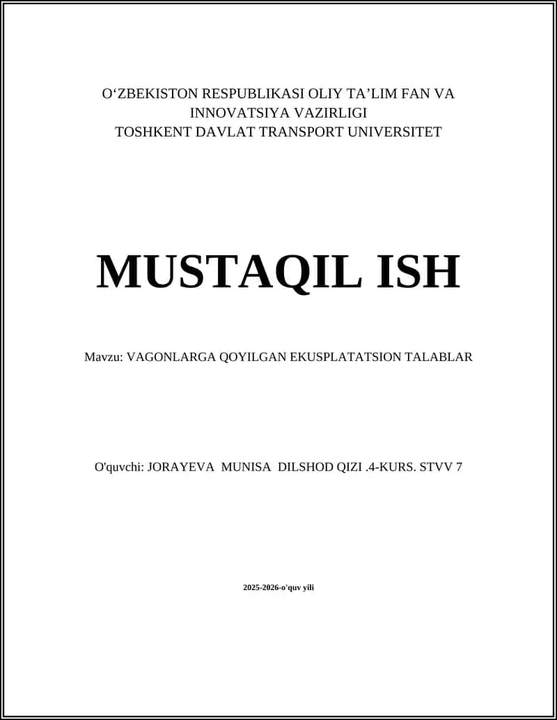 VAGONLARGA QOYILGAN EKUSPLATATSION TALABLAR 1