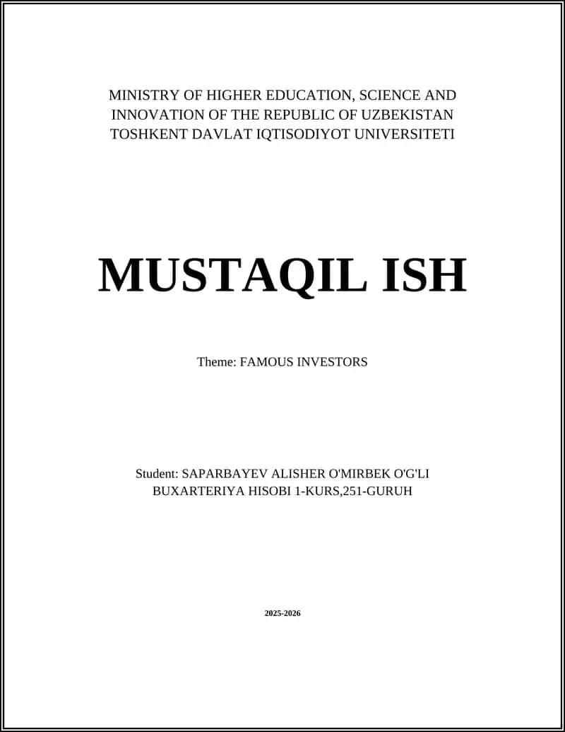 TOSHKENT DAVLAT IQTISODIYOT UNIVERSITETI - MUSTAQIL ISH 1