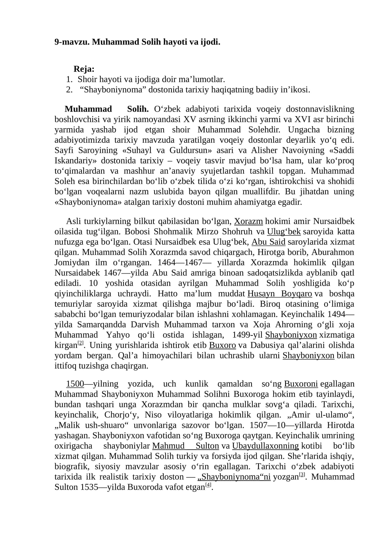 9-mavzu. Muhammad Solih hayoti va ijodi 1