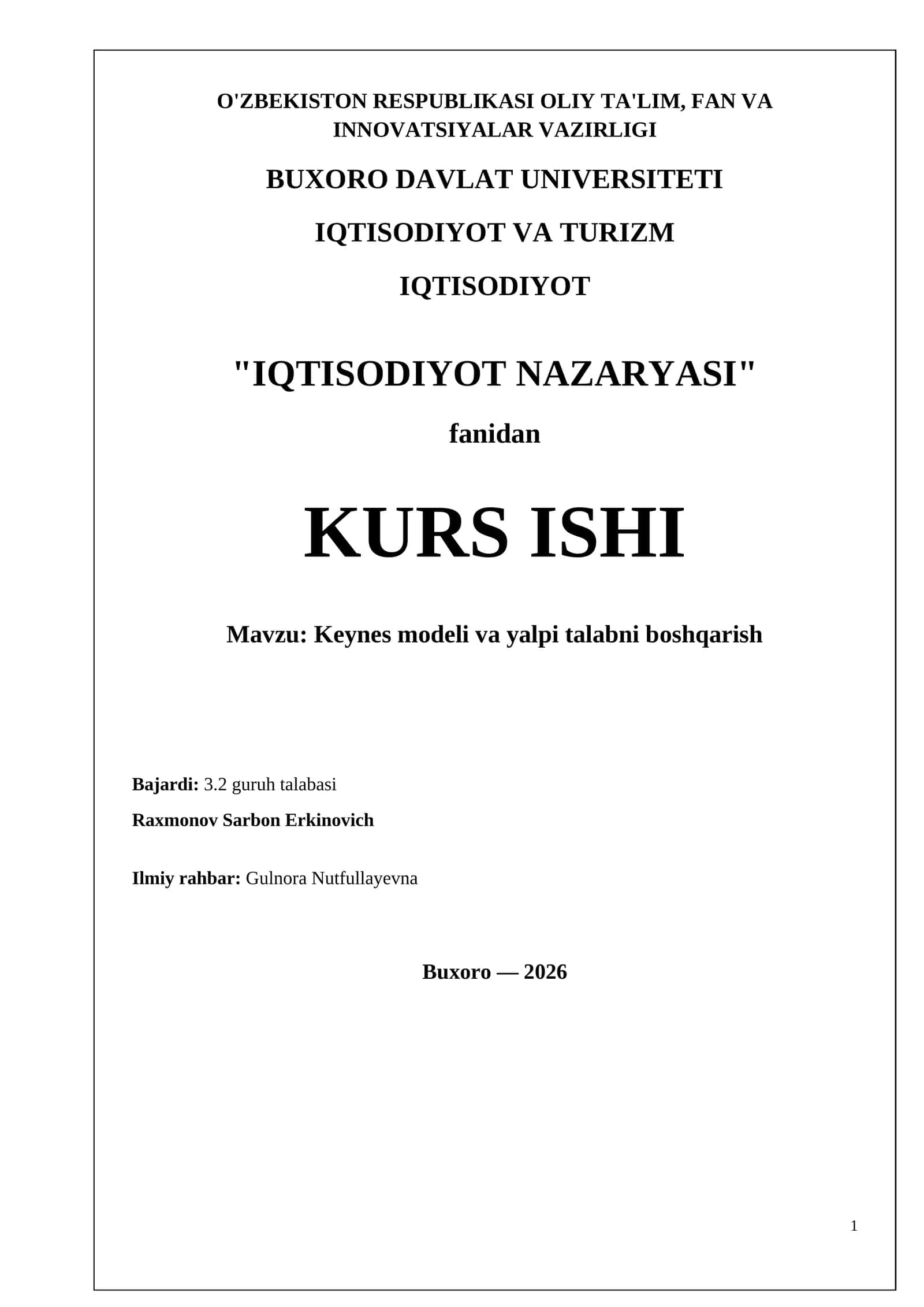 Keynes modeli va yalpi talabni boshqarish 1