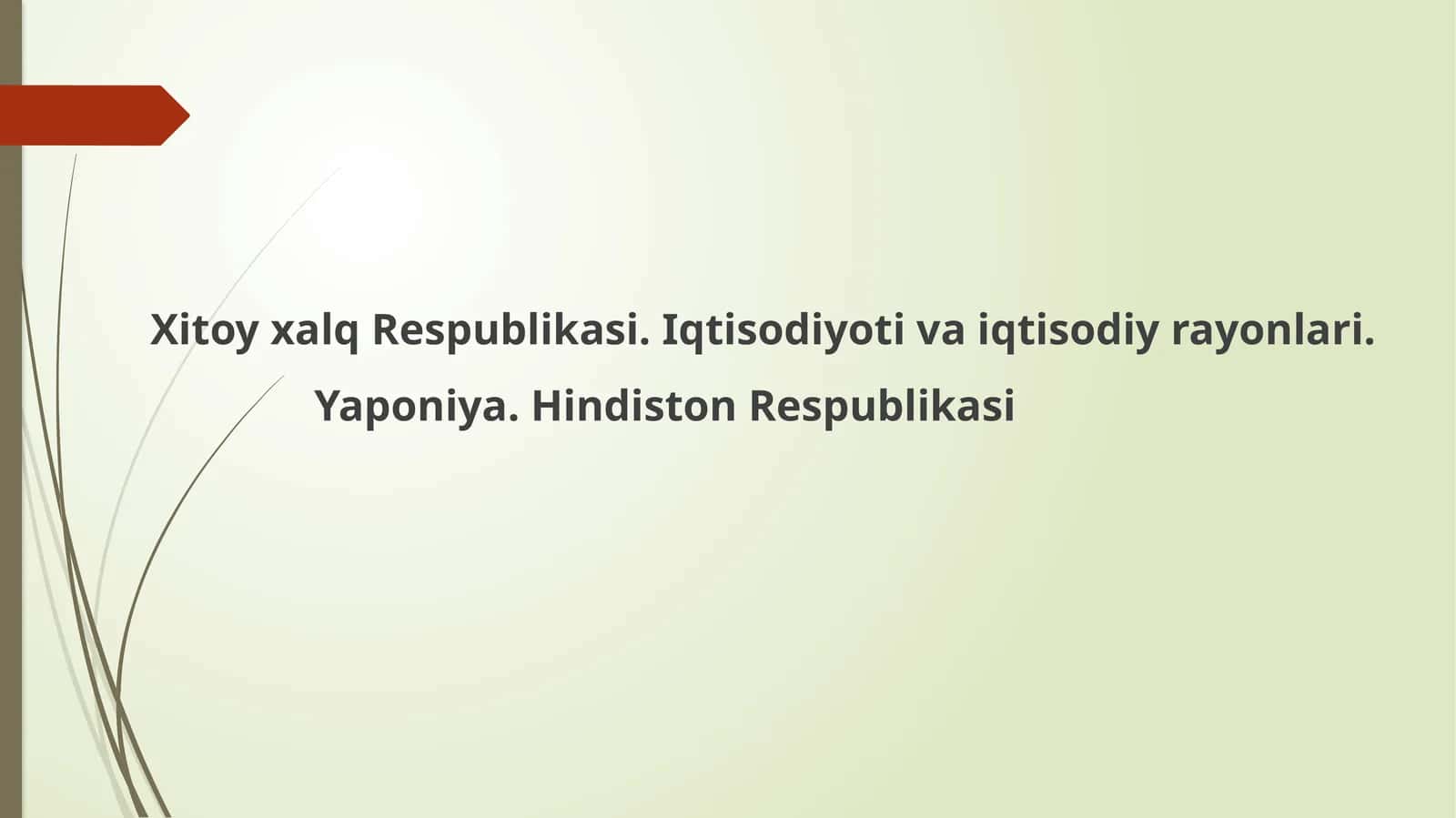 Xitoy xalq Respublikasi. Iqtisodiyoti va iqtisodiy rayonlari. Yaponiya. Hindiston Respublikasi 1