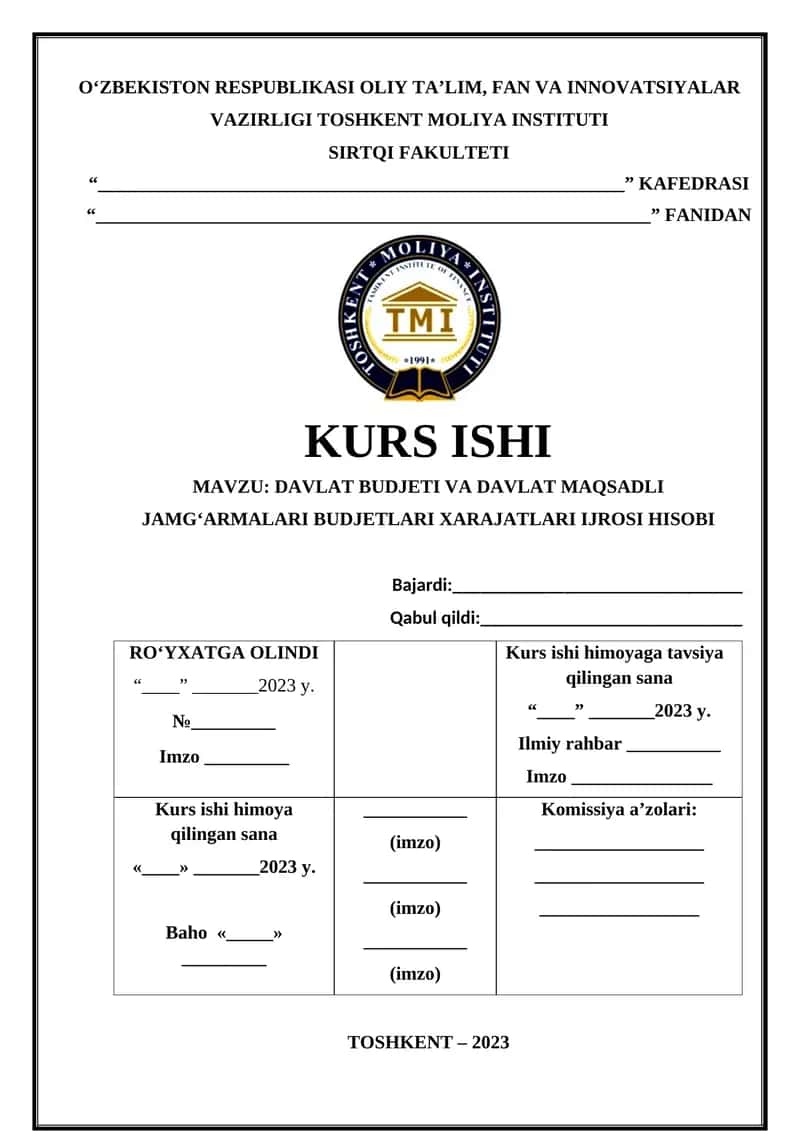 Davlat budjeti va davlat maqsadli jamg‘armalari budjetlari xarajatlari ijrosi hisobi 1