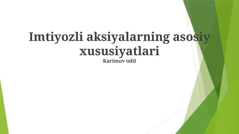 Imtiyozli Aktsiyalar Xususiyatlari 1