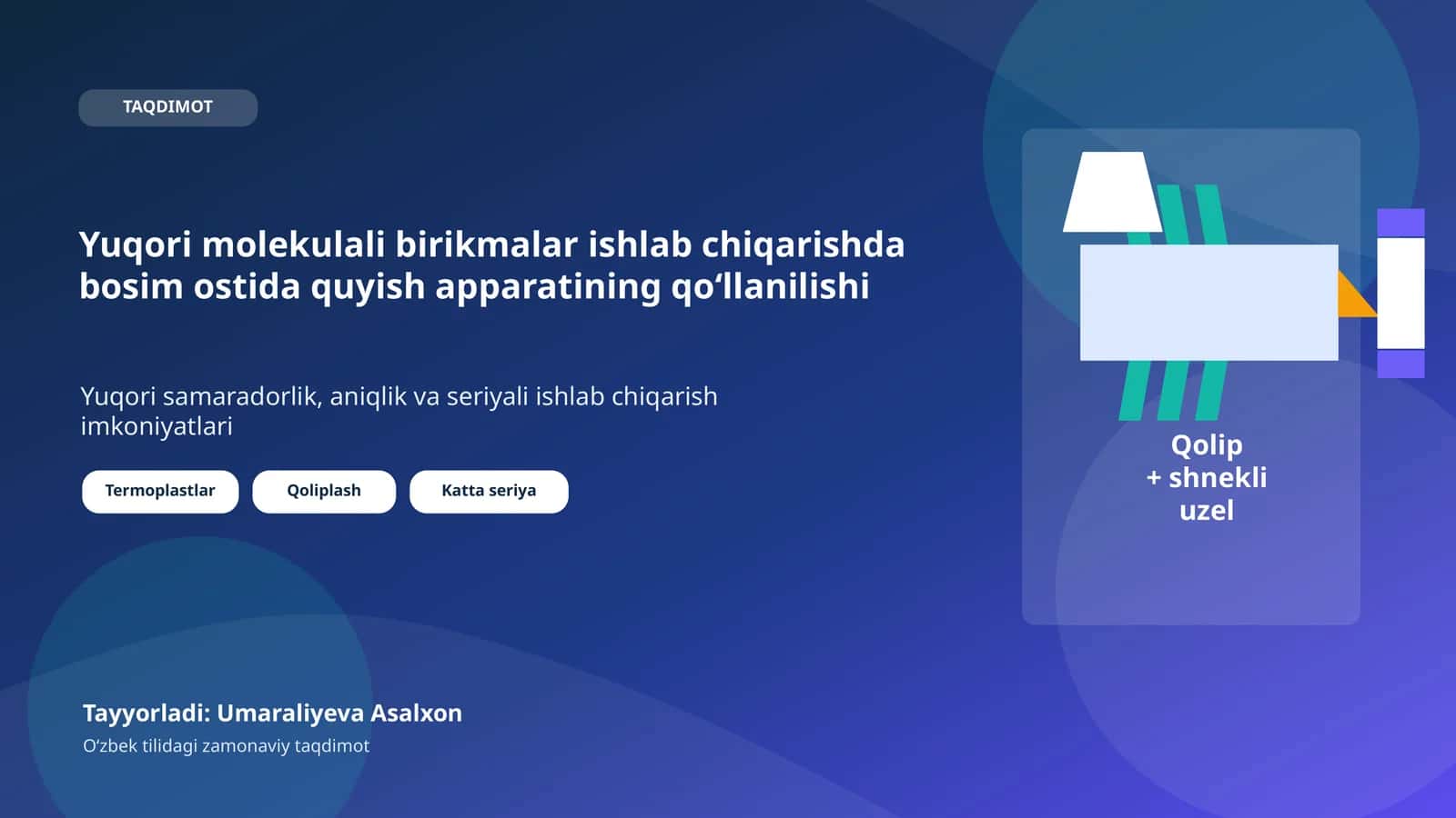 Yuqori molekulali birikmalar ishlab chiqarishda bosim ostida quyish apparatining qo‘llanilishi 1