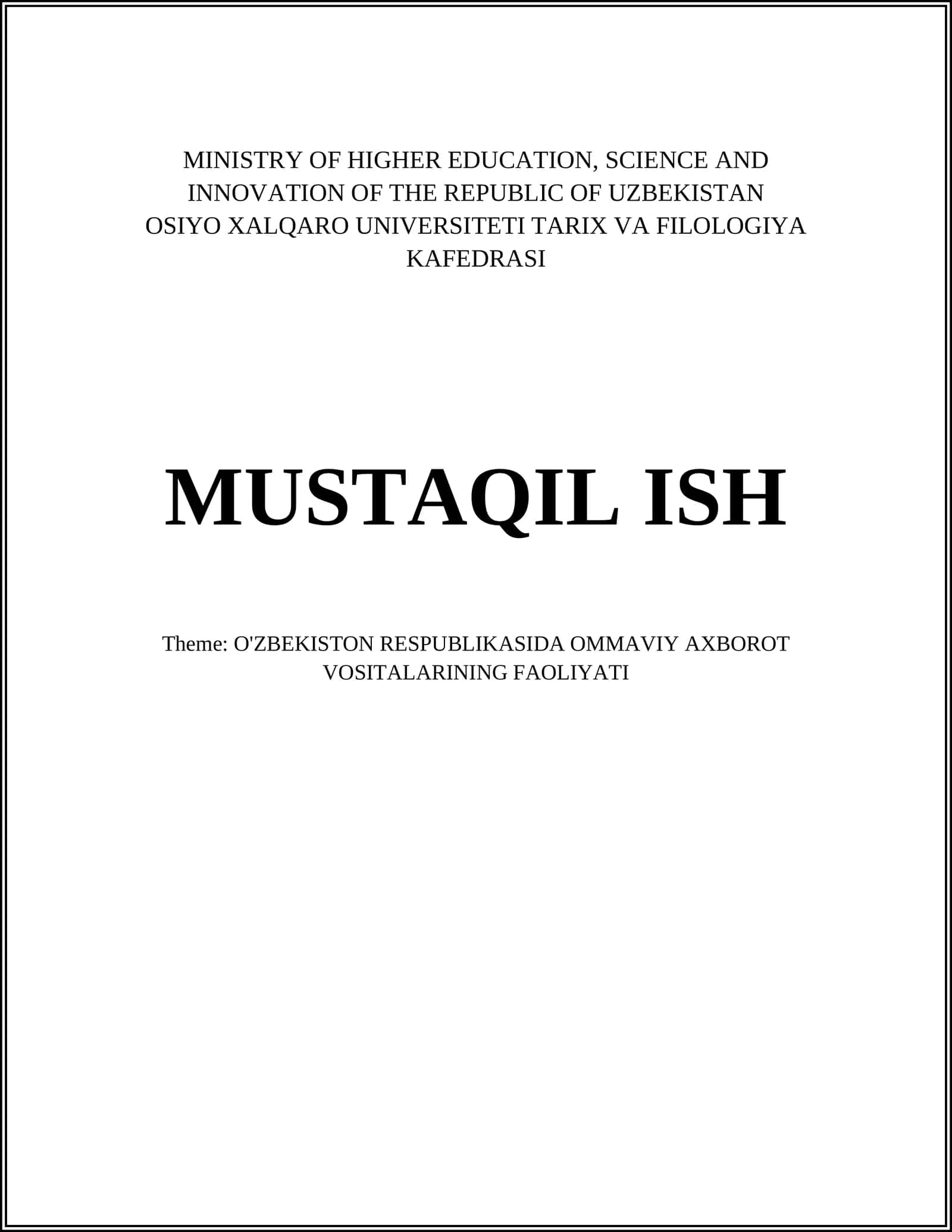 O'ZBEKISTON RESPUBLIKASIDA OMMAVIY AXBOROT VOSITALARINING FAOLIYATI 1