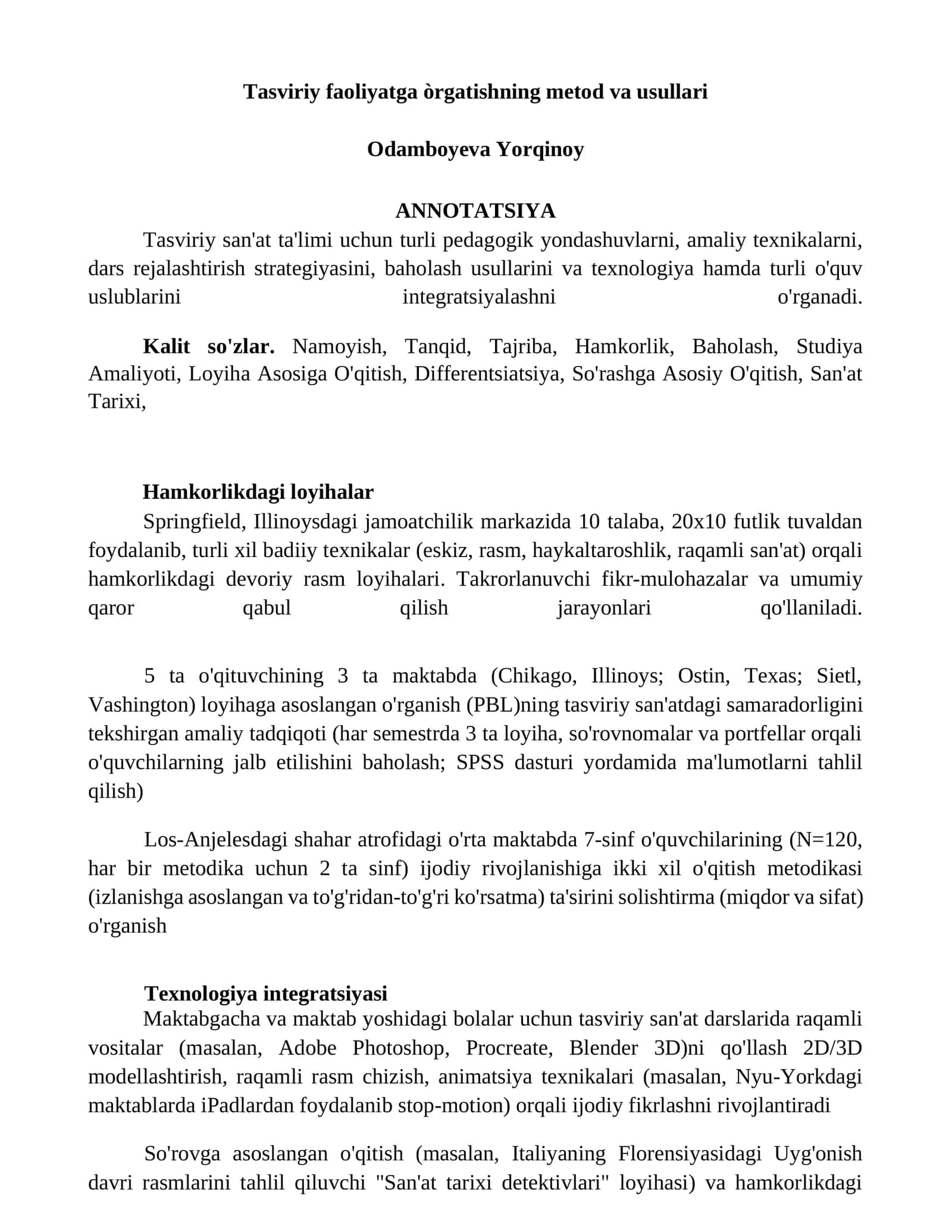 Tasviriy faoliyatga òrgatishning metod va usullari 1