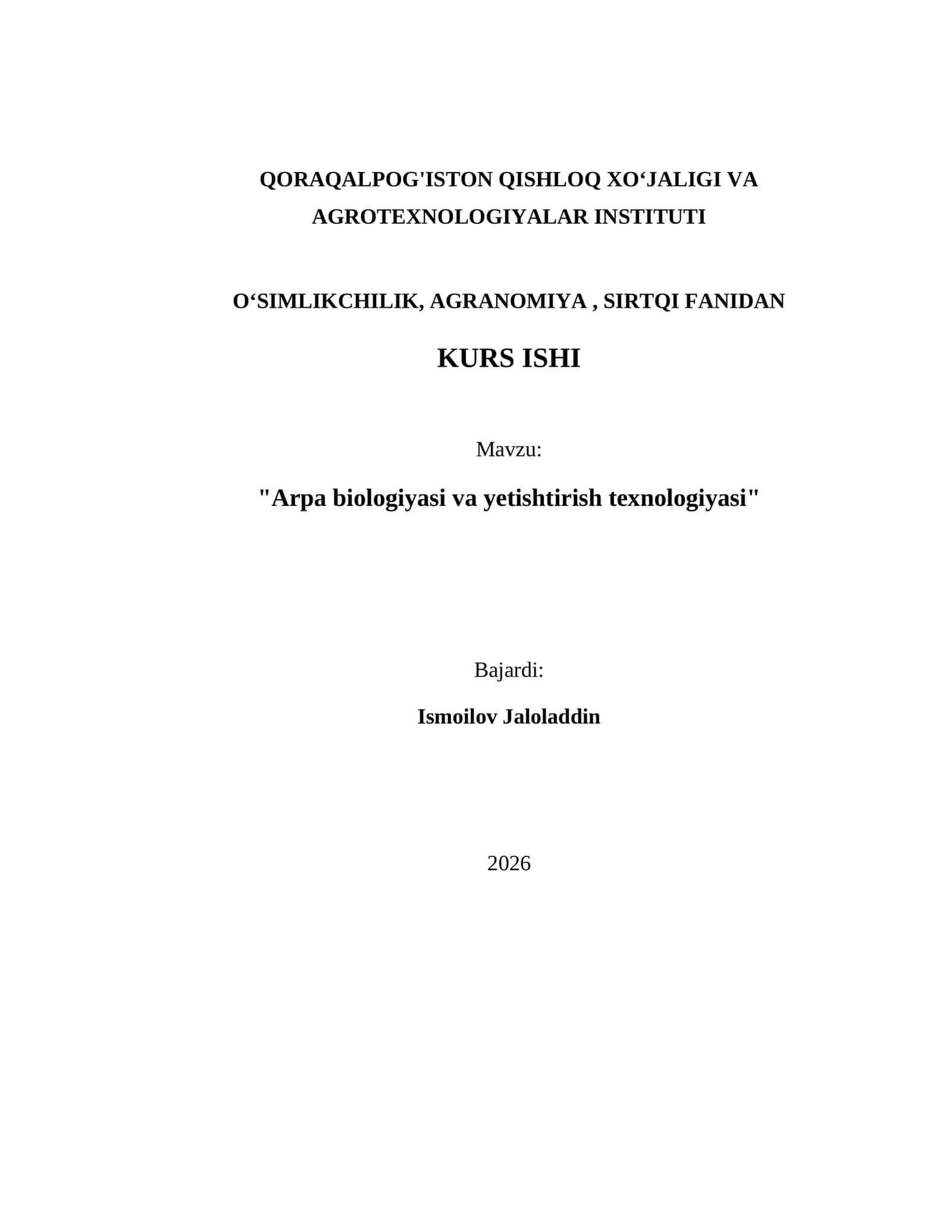 Arpa biologiyasi va yetishtirish texnologiyasi 1
