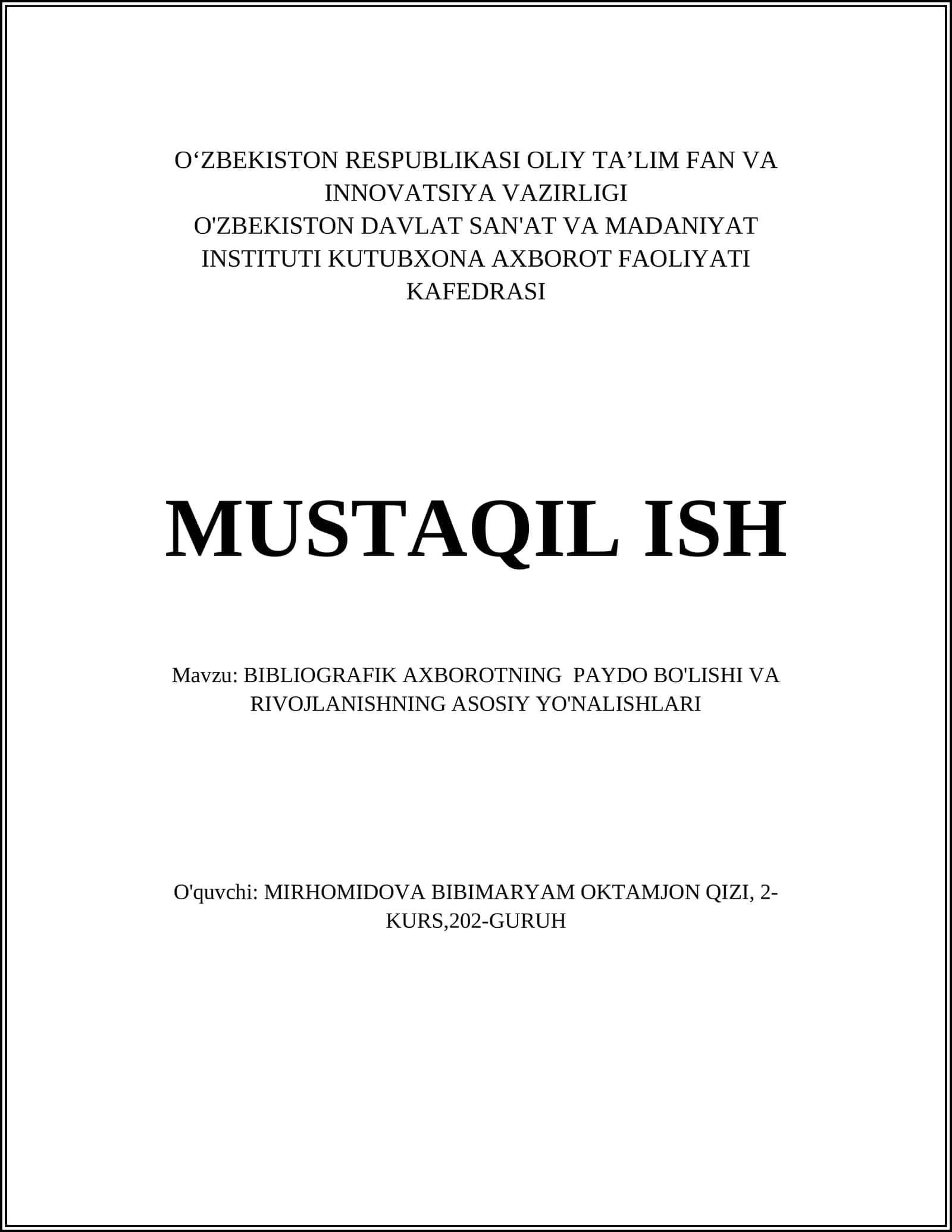 Bibliografik Axborotning Paydo Bo‘lishi va Rivojlanishining Tarixiy Asoslari 1