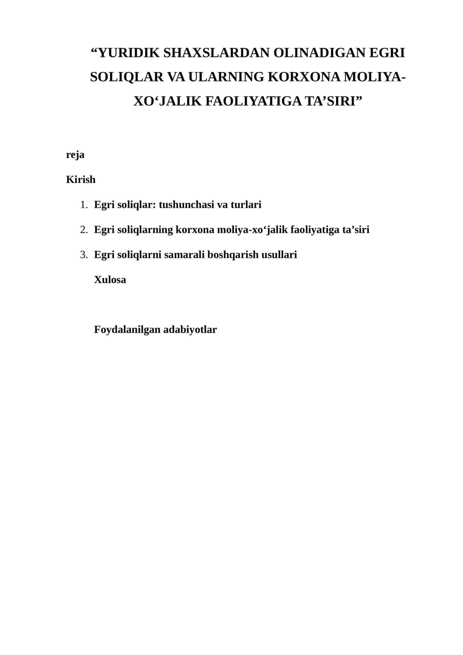 Egri soliqlar va ularning korxona moliya-xo‘jalik faoliyatiga ta’siri 1