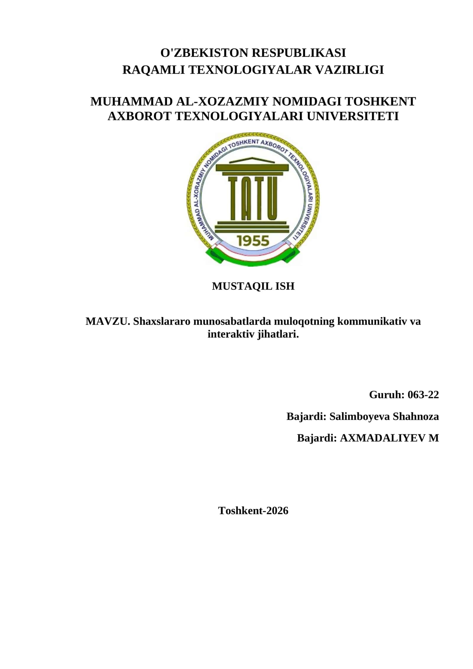 Shaxslararo munosabatlarda muloqotning kommunikativ va interaktiv jihatlari 1