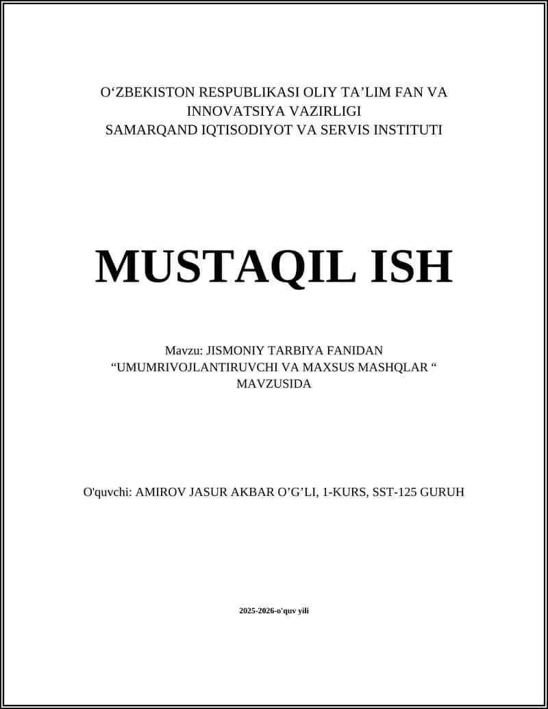 UMUMRIVOJLANTIRUVCHI VA MAXSUS MASHQLAR 1
