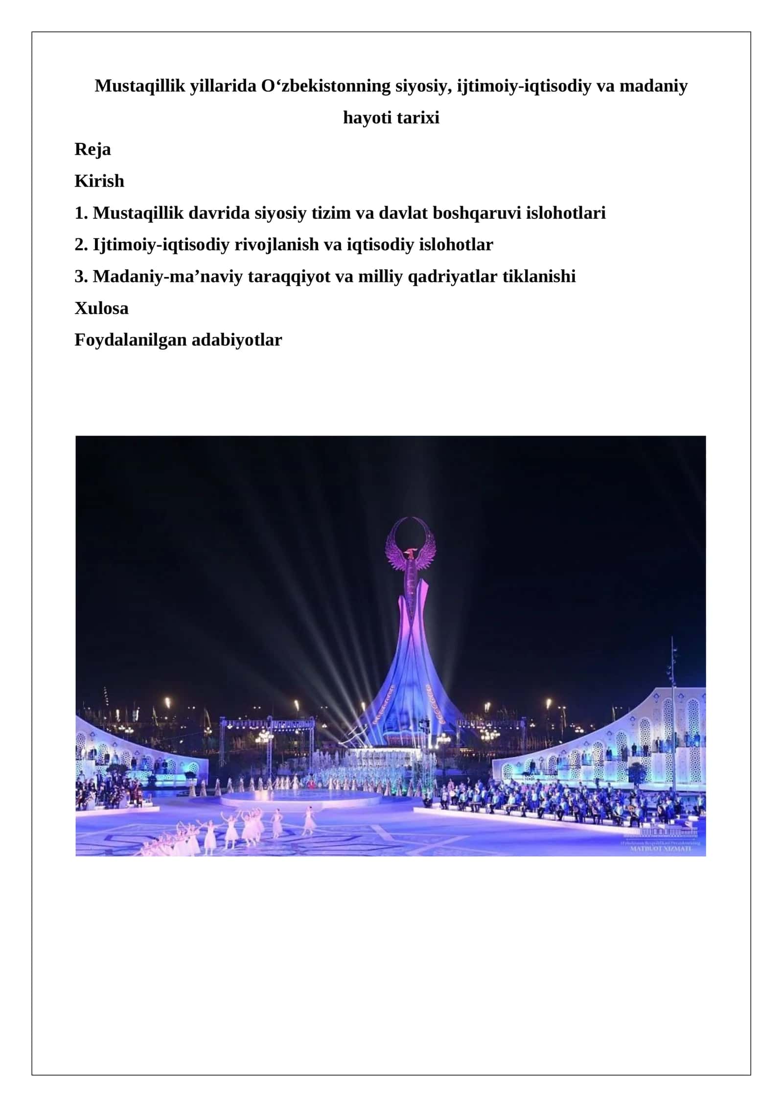 Mustaqillik yillarida O‘zbekistonning siyosiy, ijtimoiy-iqtisodiy va madaniy hayoti tarixi 1
