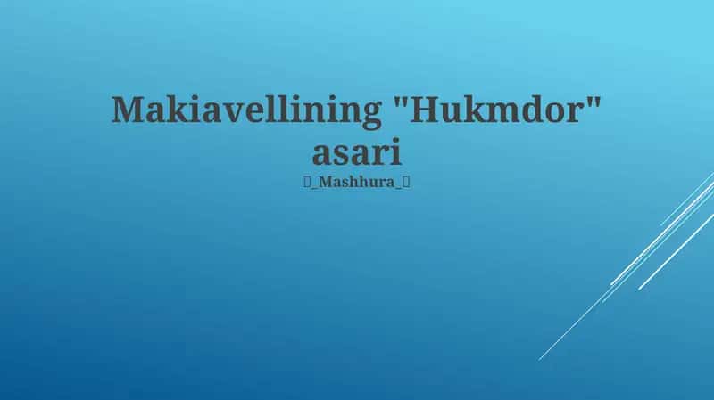Makiavellining "Hukmdor" asari 1