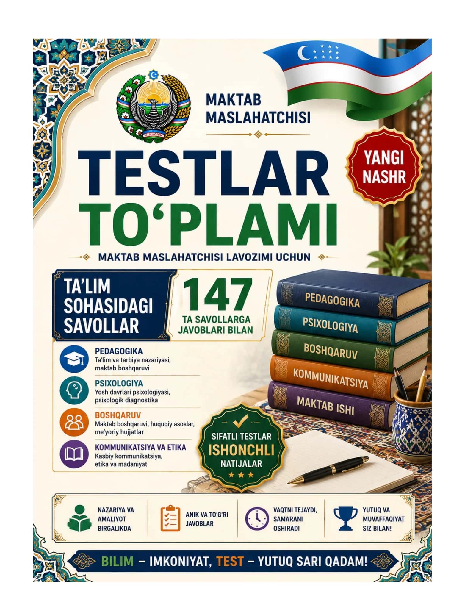 Maktab maslahatchisi lavozimi uchun imtihon savollari va javoblari 147 ta 1