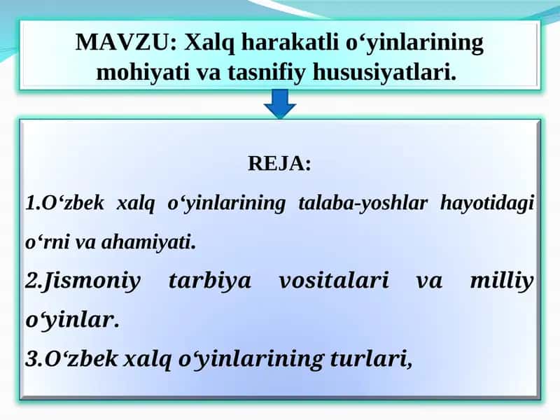 O‘zbek xalq o‘yinlarining mohiyati va tasnifiy hususiyatlari 1