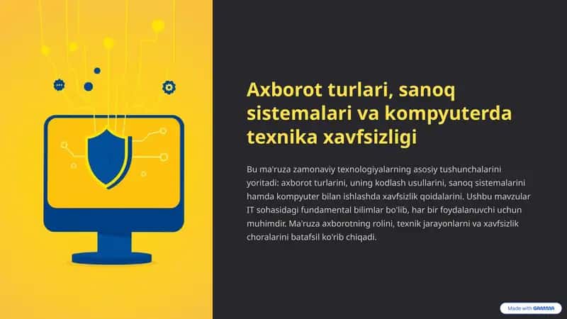 Axborot turlari, sanoq sistemalari va kompyuterda texnika xavfsizligi 1
