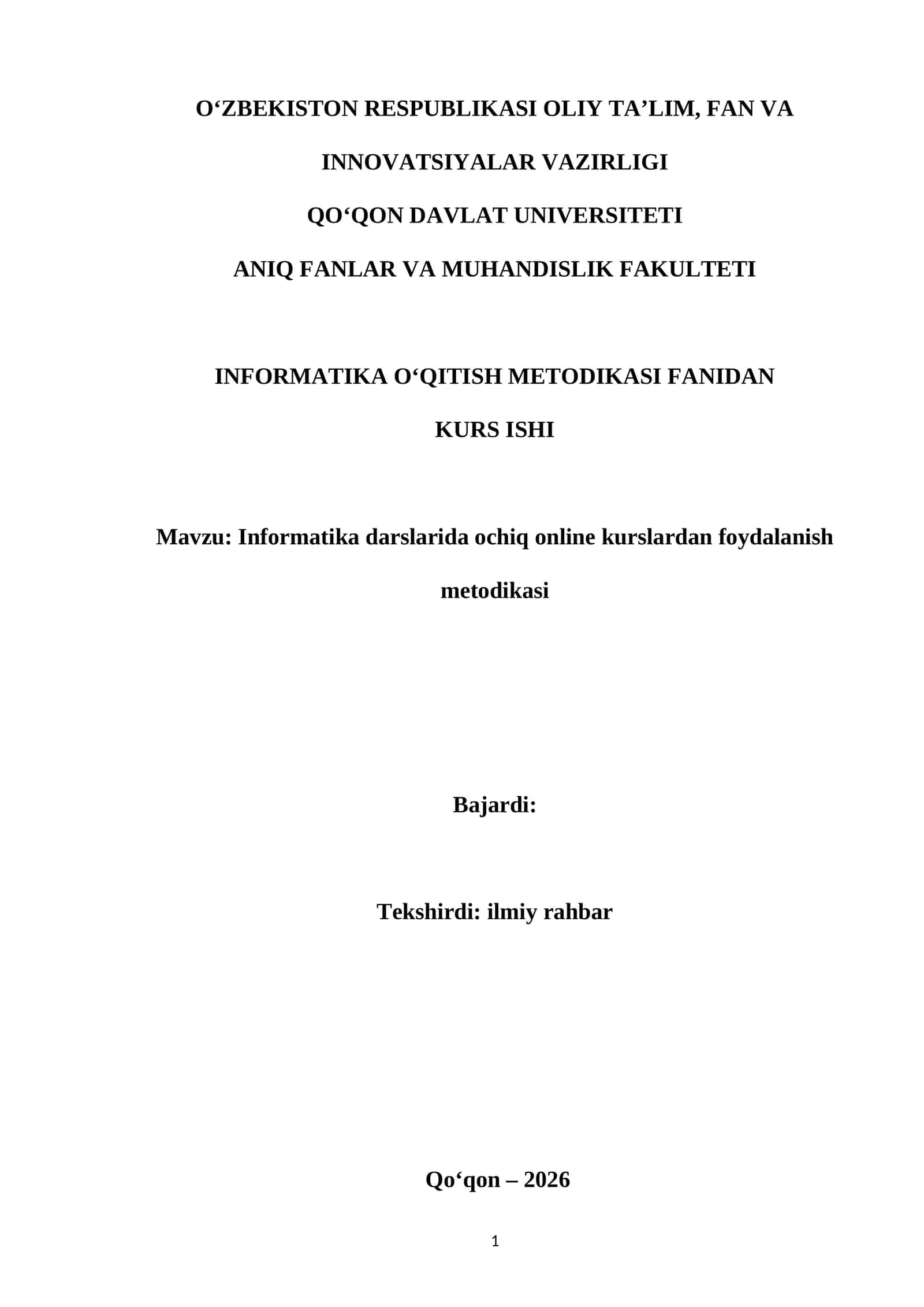 Informatika darslarida ochiq online oʻquv kurslarini 1