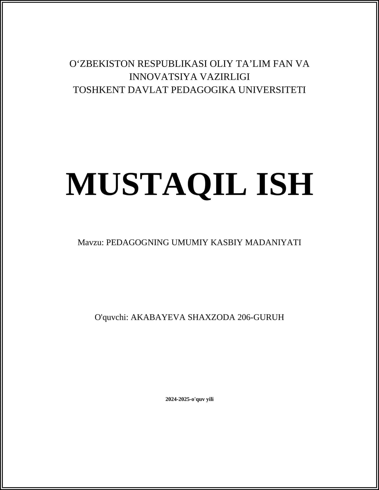 PEDAGOGNING UMUMIY KASBIY MADANIYATI 1