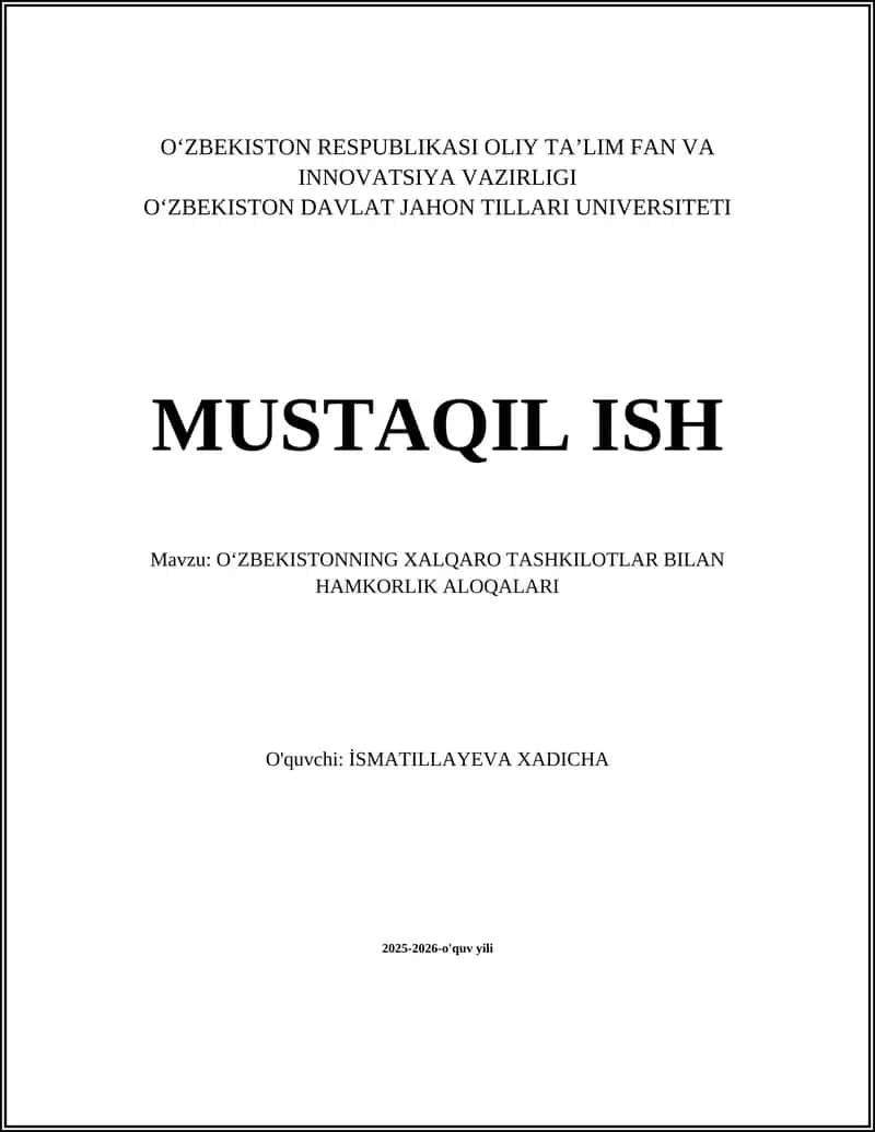 Oʻzbekistonning Xalqaro Tashkilotlar Bilan Hamkorlik Aloqalari 1